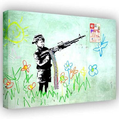 Banksy Soldier Boy On Framed Canvas Print - 18mm - A4 - 12" X 8" (30cm X 20cm)