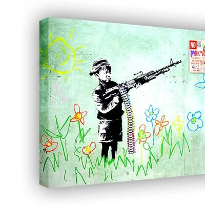 Banksy Soldier Boy On Framed Canvas Print - 18mm - A3 - 16" X 12" (40cm X 30cm)