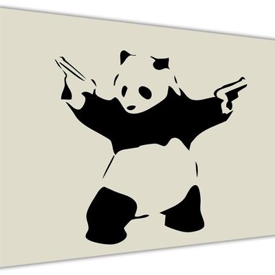 Iconic Banksy Panda With Guns On Framed Canvas Print - 18mm - Cream - A4 - 12" X 8" (30cm X 20cm)