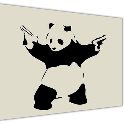 Iconic Banksy Panda With Guns On Framed Canvas Print - 18mm - Cream - 30" X 20" (76cm X 50cm)
