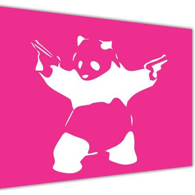 Iconic Banksy Panda With Guns On Framed Canvas Print - 18mm - Pink - A3 - 16" X 12" (40cm X 30cm)