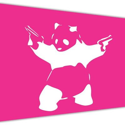 Iconic Banksy Panda With Guns On Framed Canvas Print - 18mm - Pink - 30" X 20" (76cm X 50cm)