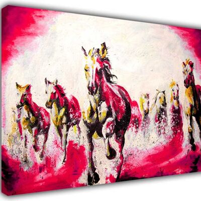 Beautiful Running Stallions Oil Painting Re-print On Framed Canvas Print - 18mm - A2 - 24" X 16" (60cm X 40cm) - Red