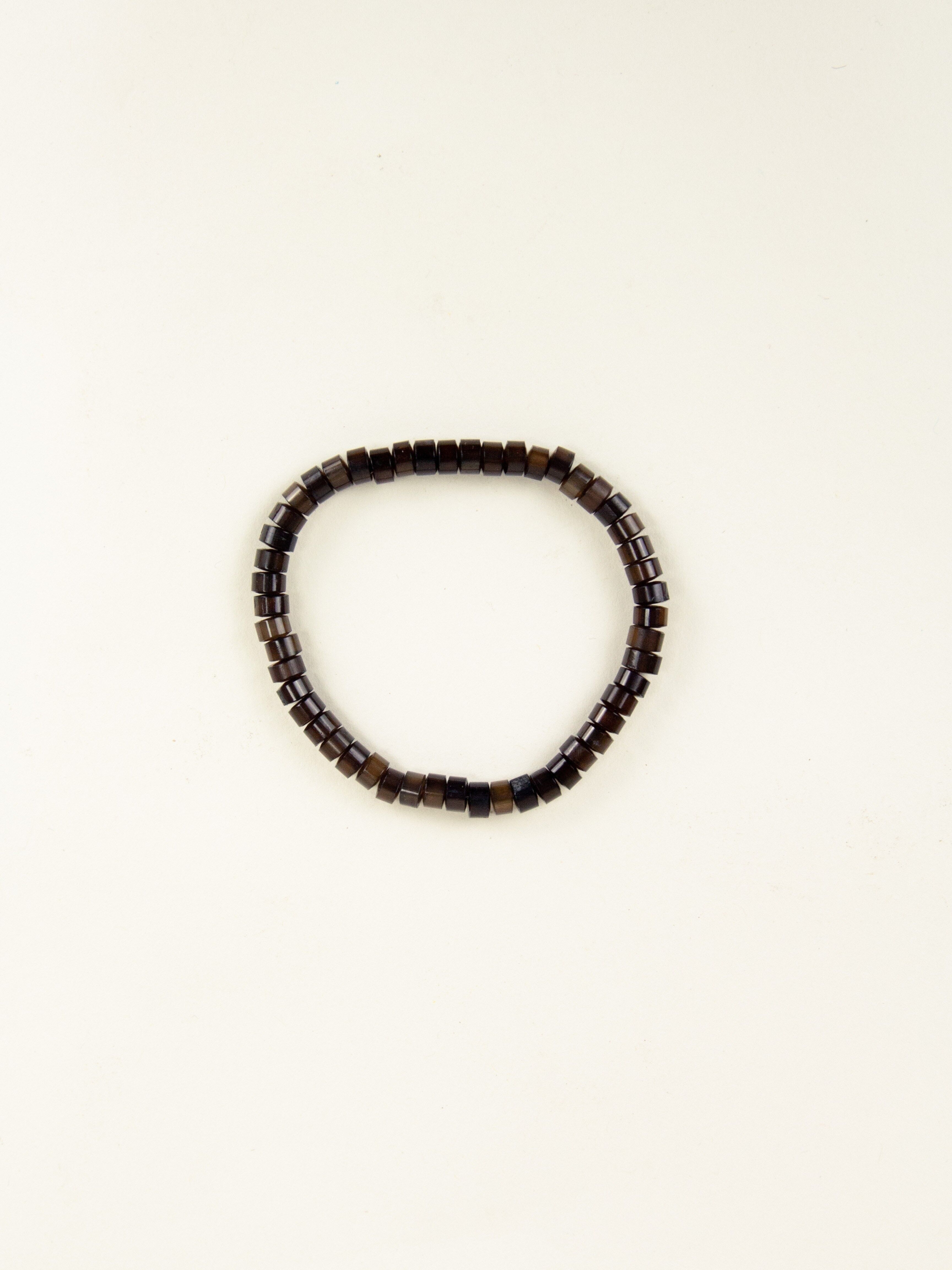 Elastic bracelet Square discs in black buffalo horn