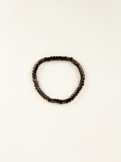 Bracelet élastique Pastilles carrées en corne noire de buffle