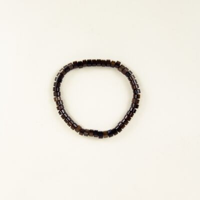 Elastic bracelet Square discs in black buffalo horn