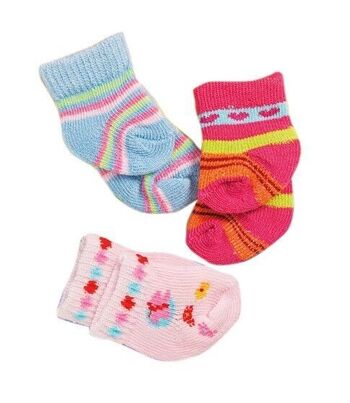 Chaussettes de poupée, 3 paires, colorées, petite, taille. 28-35cm 2