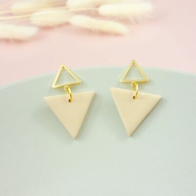 Boucles d'oreilles forme triangle beige et or neutre