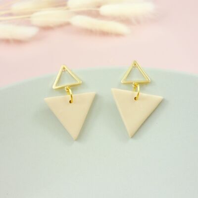Neutral beige and gold triangle shape earrings