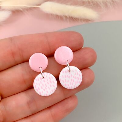 Boucles d'oreilles mini pendantes rose nacré et blanc - Mini