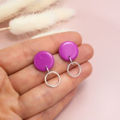 Magenta and silver small round earrings