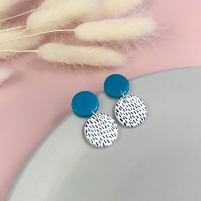 Boucles d'oreilles pendantes mouchetées bleu sarcelle - Petit