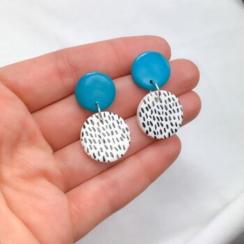 Boucles d'oreilles pendantes mouchetées bleu sarcelle - Petit 3