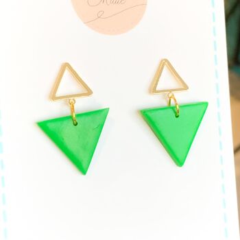Boucles d'oreilles forme triangle vert tropical et or 2