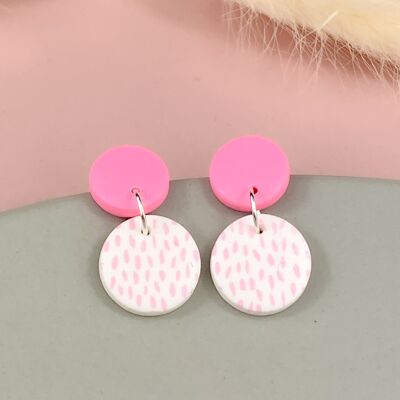 Pink and white drop earrings with pink painted detail - Medium
