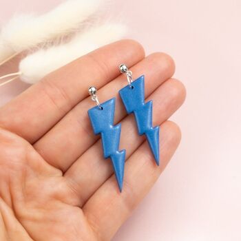 Boucles d'oreilles éclair bleu avec clou boule argent - Clous boule plaqué argent 3