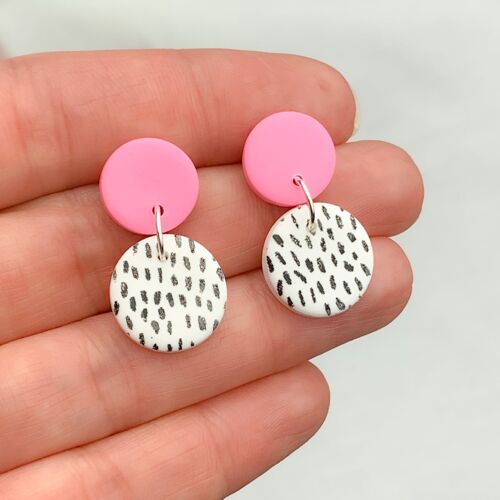 Pink and white drop earrings - Medium