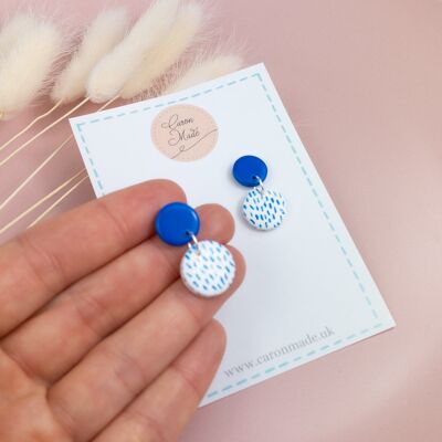 Blue and white mini drop earrings