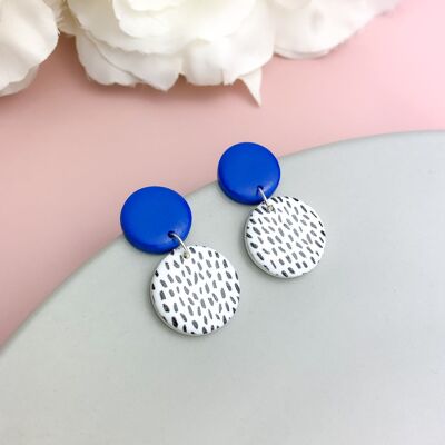Blue and White Drop Earrings - Medium