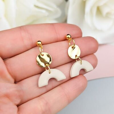 Neutral drop earrings, with brass charm, smaller size.