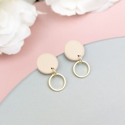 Neutral drop earrings, with gold plated circle charm