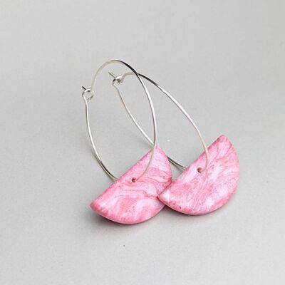 Boucles d'oreilles créoles rose et argent