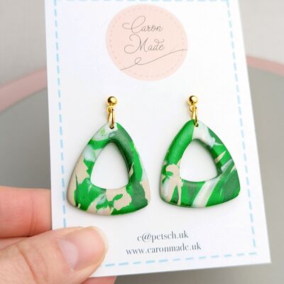 Green and Gold Marbled Drop Earrings