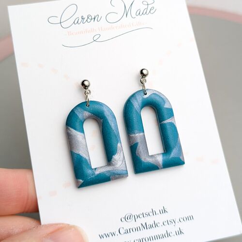Blue and Silver Marbled Drop Earrings