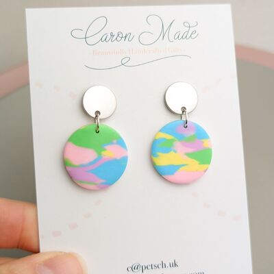 Marbled Pastel & Silver Drop Earrings