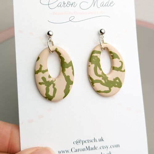 Olive Green and Beige Drop Earrings