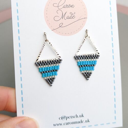 Blue, Grey and Silver Beaded Earrings