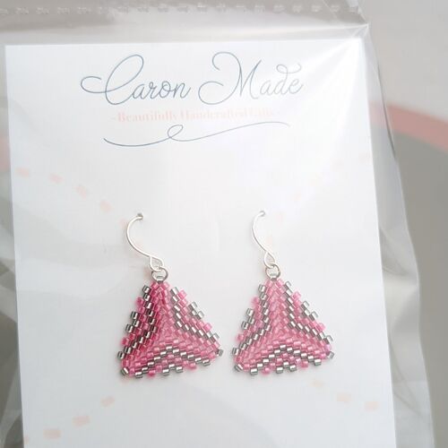 Pink and Grey Beaded Earrings