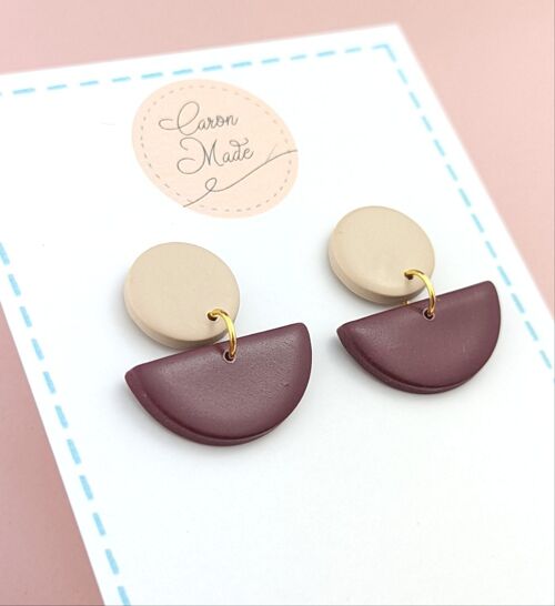 Burgundy and neutral drop earrings