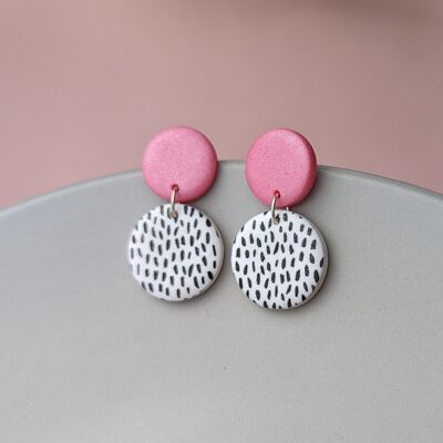 Boucles d'oreilles pendantes roses et blanches - Mini A