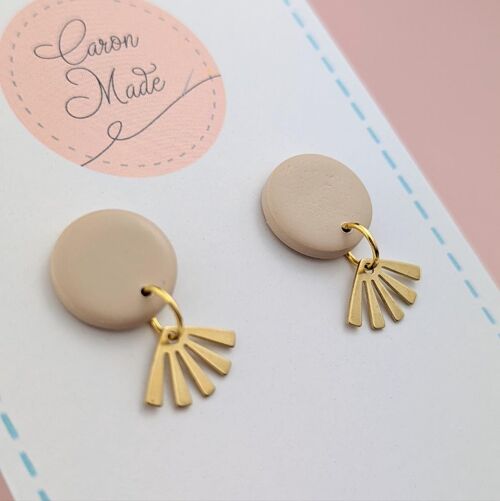 Neutral Beige stud and brass drop earrings - Mini - 12mm stud top