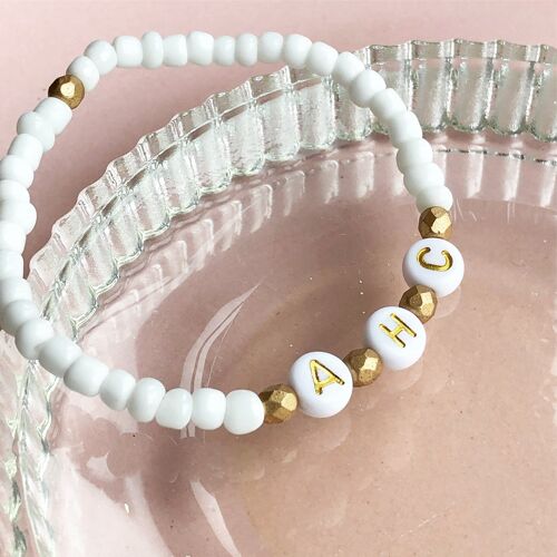 Personalised Initial Bracelet - Opaque White and Gold.