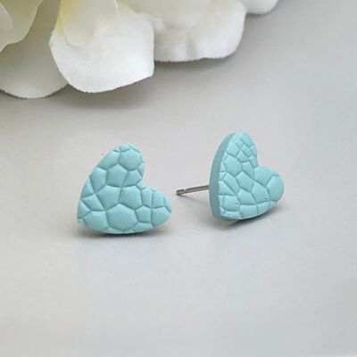 Duck Egg Blue Heart Shape Stud Earrings