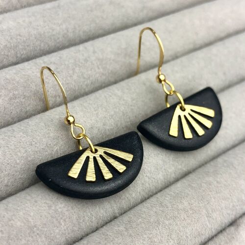 Black and Gold semi circle dangle earrings