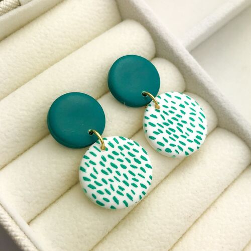 Emerald Green and White Small Dangle Earrings - Mini