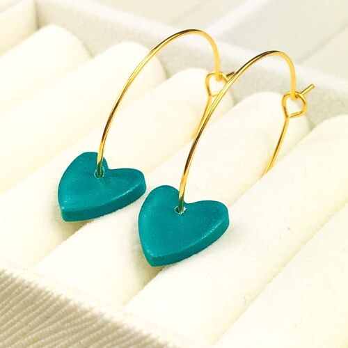 Emerald Green Heart Hoop Earrings