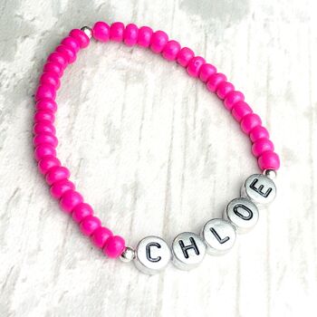 Nom personnalisé ou bracelet perlé initiale, remplisseurs de bas pour les filles et les adolescents - Rose 2