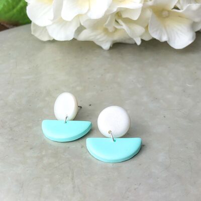 Boucles d'Oreilles Menthe et Blanc Nacré