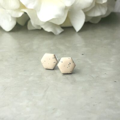 Mini hexagon shape neutral stud earrings