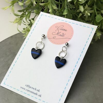 Colección de apoyo benéfico - Pendientes colgantes de corazón pequeño - In Aid of Police Care UK - No