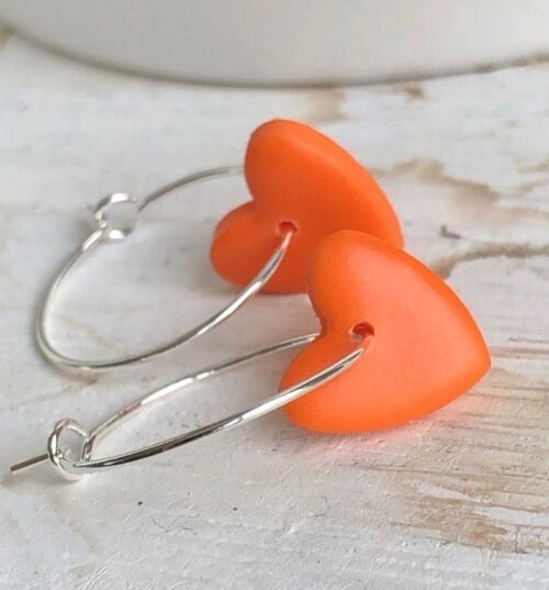 Bright Orange Heart on Mini Hoop Earrings