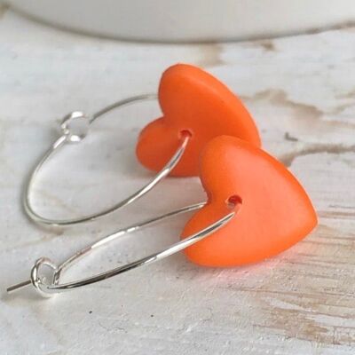 Bright Orange Heart on Mini Hoop Earrings