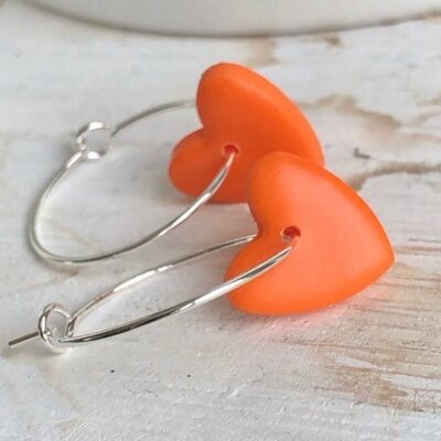 Bright Orange Heart on Mini Hoop Earrings