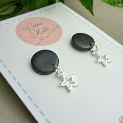Black and Silver Star Charm Earrings