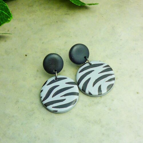 Grey Zebra Print Dangle Earrings