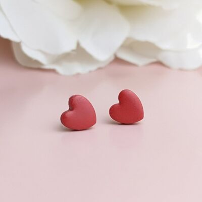 Dainty Red Heart Stud Earrings